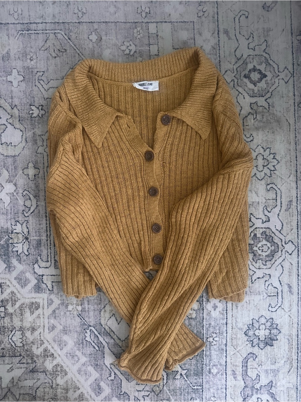 Double Zero Mustard Ribbed Button-Down Cardigan